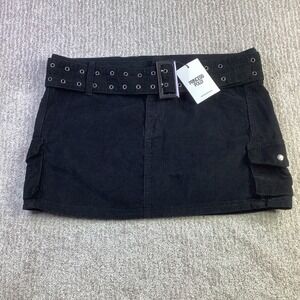 Princess Polly Iconic Cargo Mini Skirt Black‎ Corduroy Belted US 10 NWT